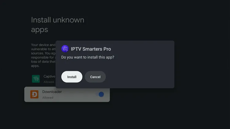 Click Install to install IPTV Smarters Pro APK