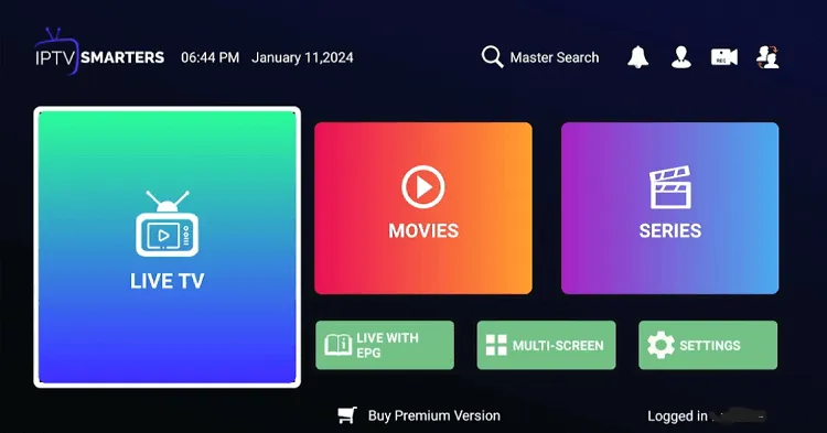 Click Live TV on IPTV Smarters Pro home screen