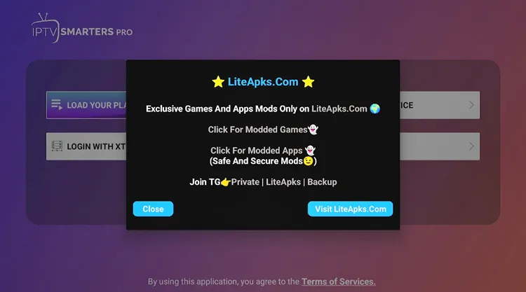 Close the pop-up on IPTV Smarters Pro welcome screen
