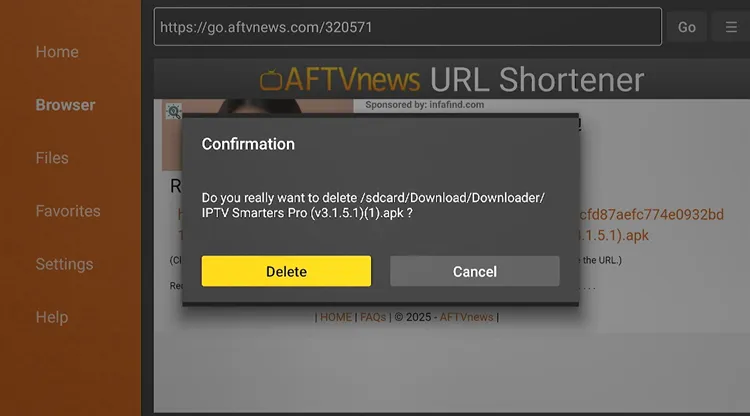 Confirm delete APK - IPTV Smarters Pro installation complete