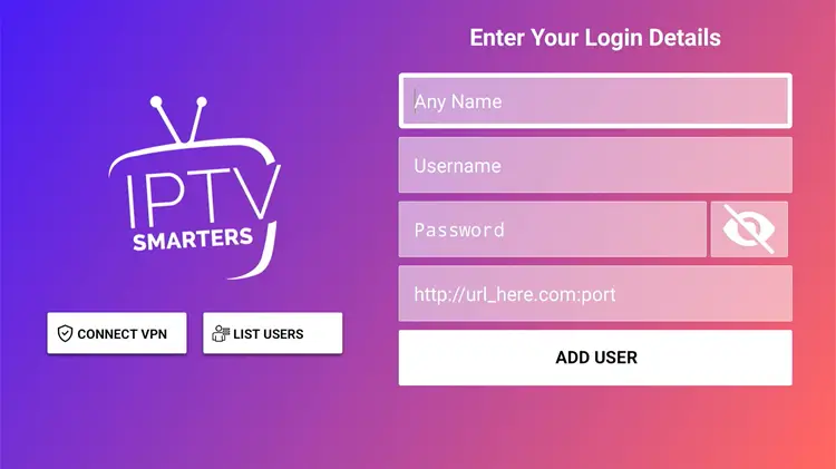 Enter Xtream Codes username password and URL in IPTV Smarters Pro