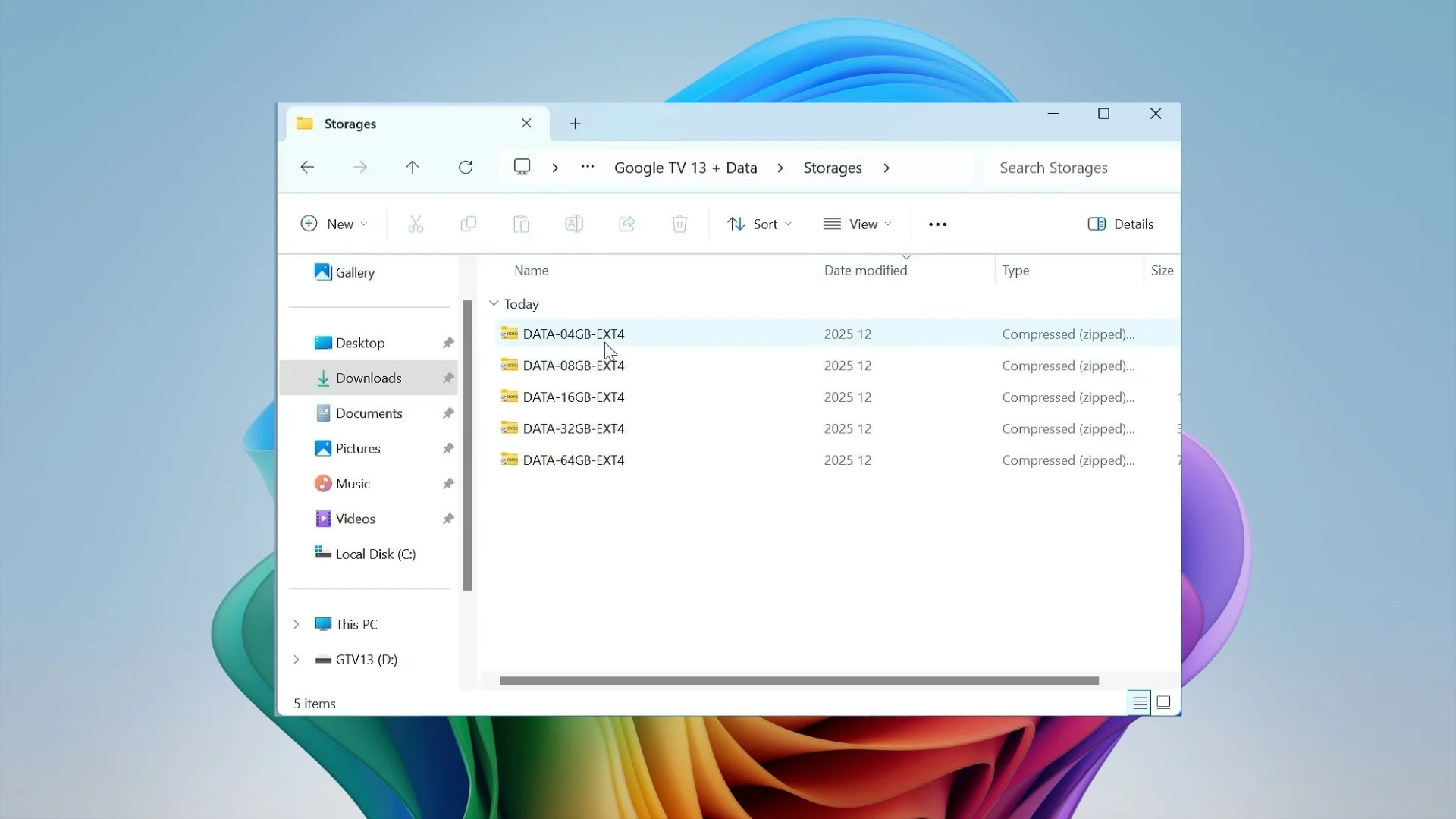 Google TV data file sizes matching different USB drive capacities
