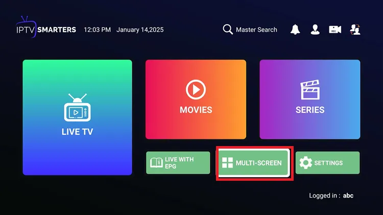 Go to Settings in IPTV Smarters Pro for multi-screen setup