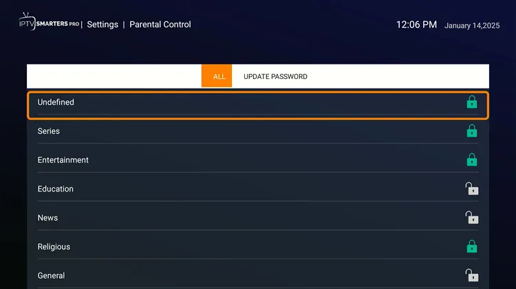 Lock and unlock channels using Parental Control in IPTV Smarters Pro