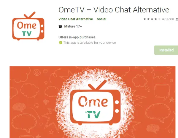 OmeTV app listing in the Google Play Store on an Android phone