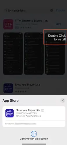 Click Install for Smarters Player Lite on iPhone