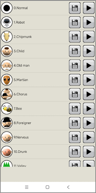 Voice Changer app interface on Android for voiceover editing