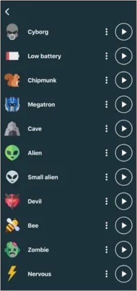 Voice Changer Audio Effects app interface on iPhone
