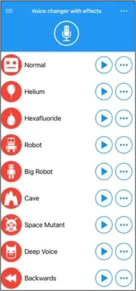 Voice Changer with Effects app interface on iPhone