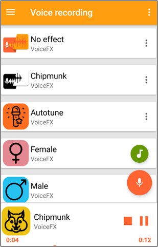 VoiceFX Voice Changer app interface on Android