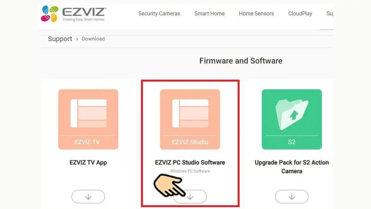 Finding EZVIZ PC Studio Software in the official download center